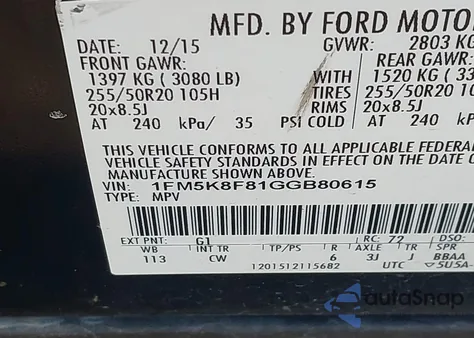 2016 Ford Explorer Limited from USA, damaged, VIN 1FM5K8F81GGB80615
